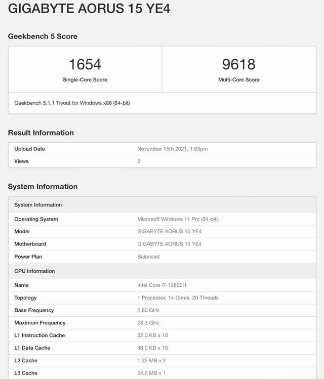 性能拉满 i7-12800H处理器现身跑分平台：14核20线程