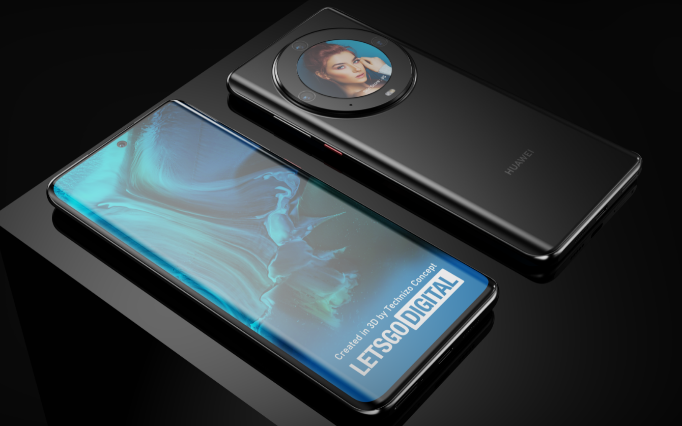华为Mate50Pro渲染图,3D摄像头+5000mAh,配备圆形副屏外观独特