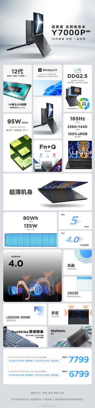 联想2022款拯救者Y700P/Y9000P正式发布,售价6799元起
