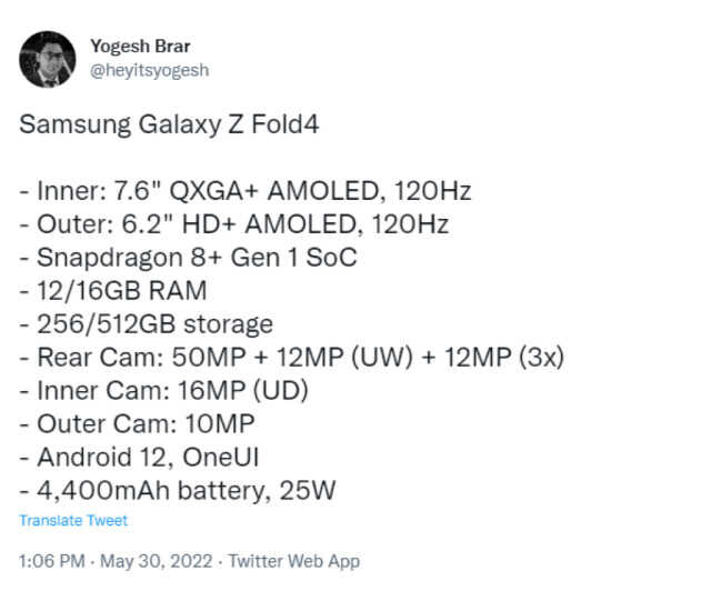 Galaxy Z Fold4全配置曝光!影像、续航全方面升级