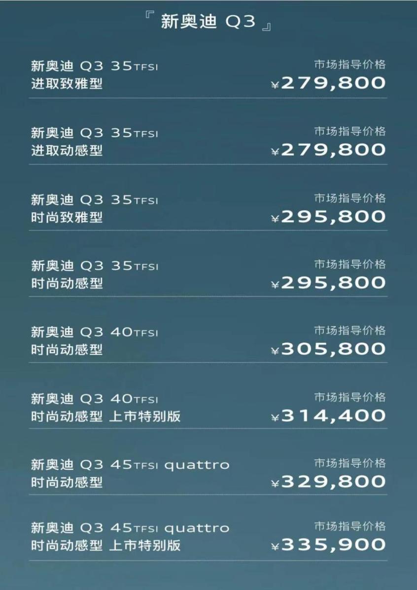 新款奥迪Q3家族正式上市 售价27.98-34.11万元
