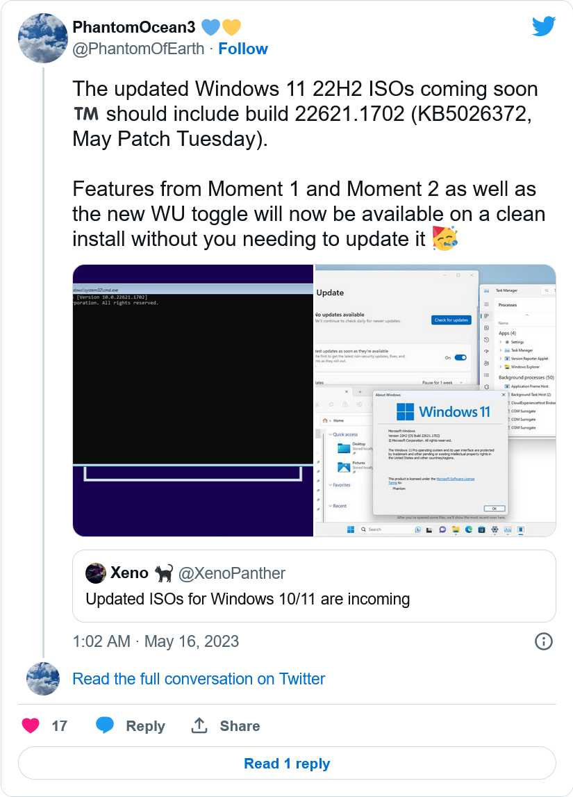 微软将Windows 11 22H2和Windows 10 22H2的官网ISO镜像更新到最新版