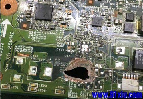 联想B460主板烧洞导致大短路故障维修一例