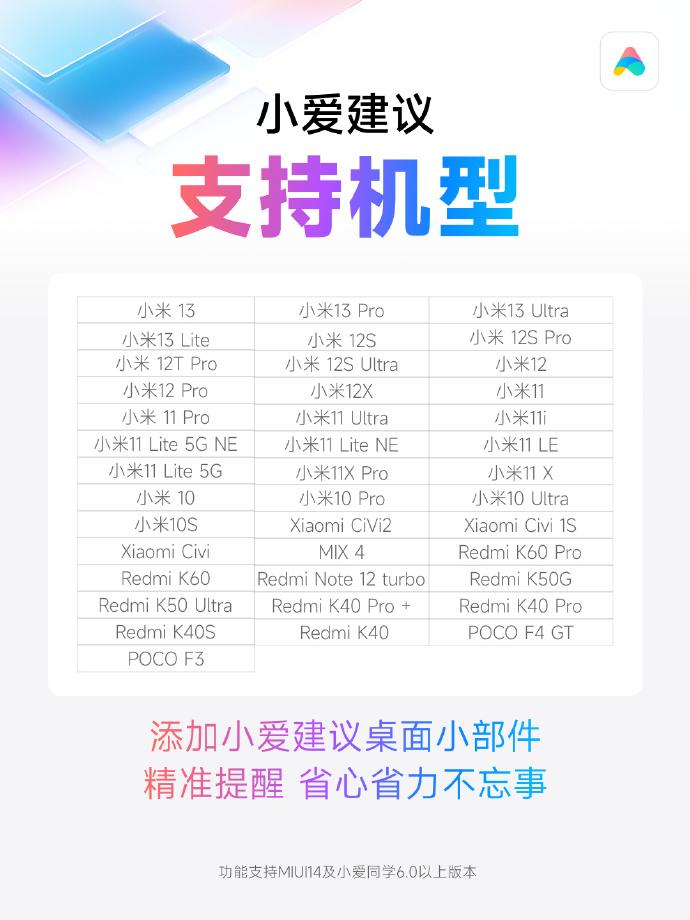 小米“小爱建议”已支持MIUI 14，覆盖40余款机型