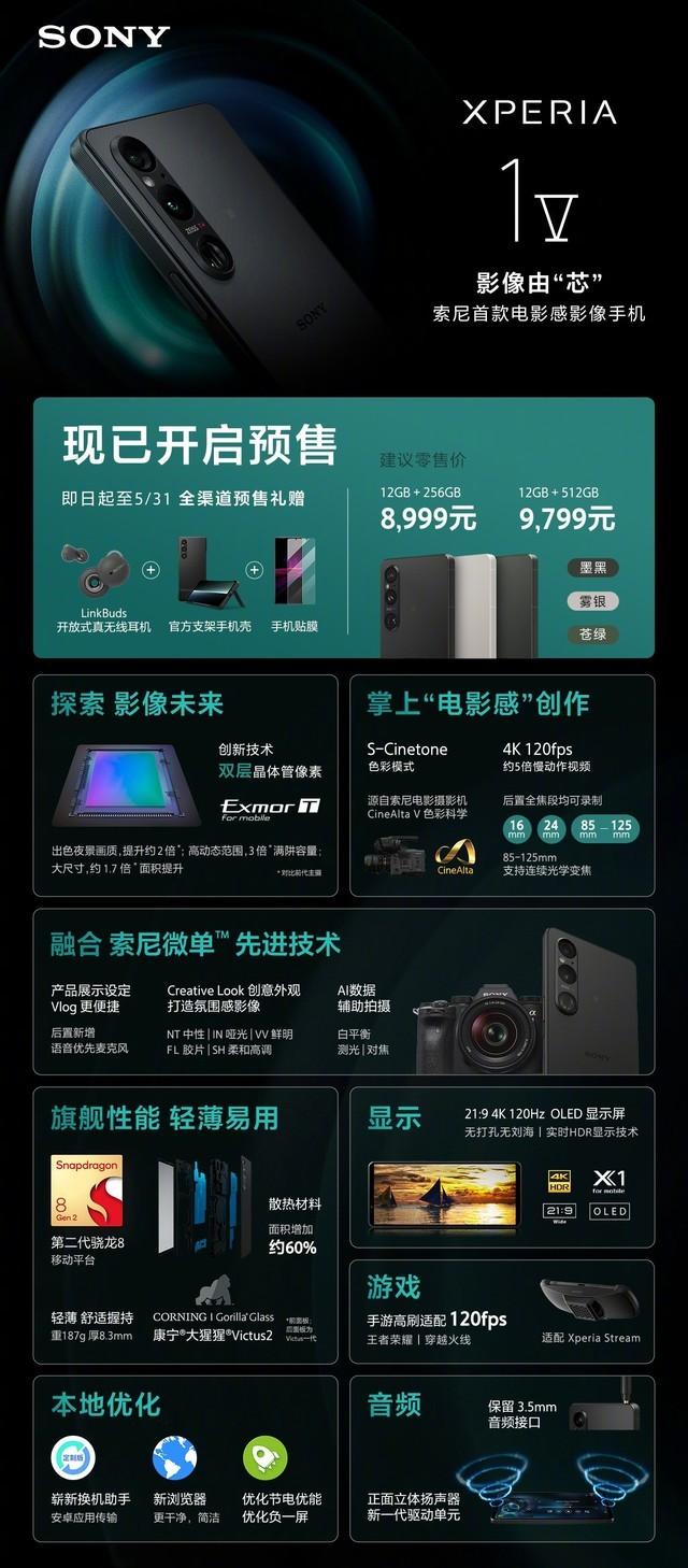 索尼 Xperia 1V 新机开售，主打 4K 全画幅级别电影感影像手机