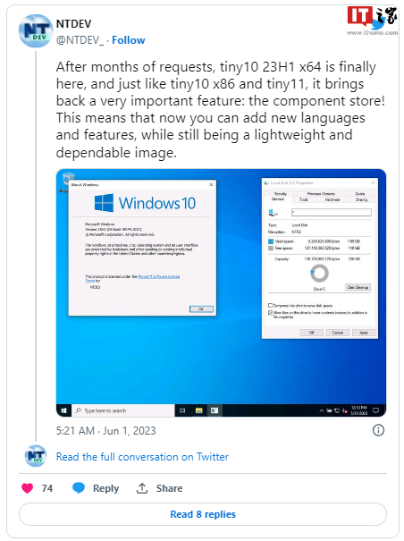 Win10极限精简版Tiny10 x64 23H1更新，支持64位系统