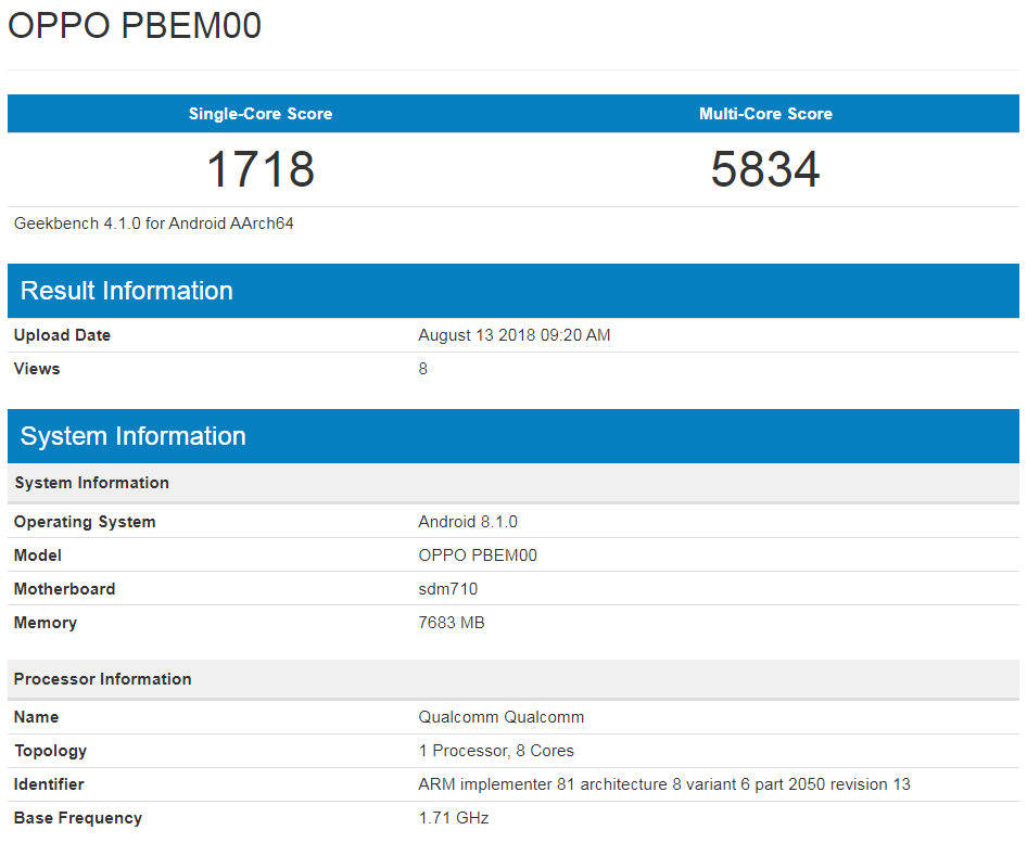 OPPO R17 Pro跑分曝光,骁龙710+可变光圈