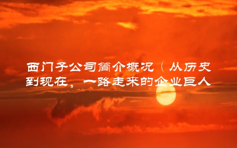 西门子公司简介概况（从历史到现在，一路走来的企业巨人）