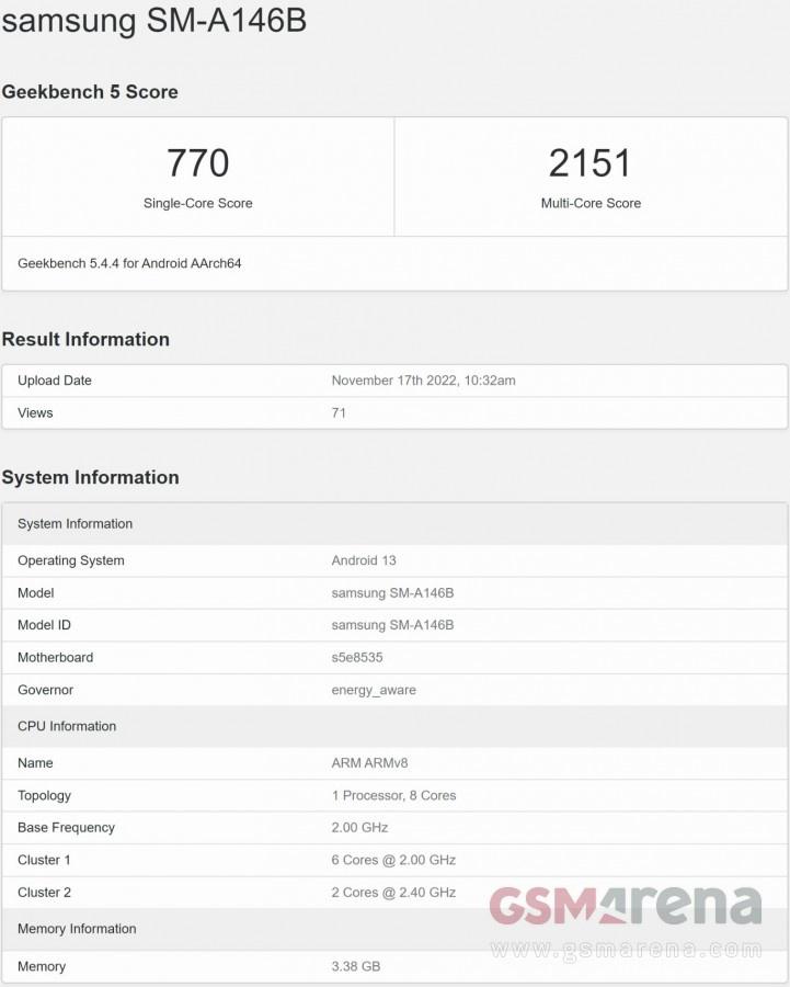 三星Galaxy A14/M14 5G现身Geekbench,搭载Exynos 1330处理器