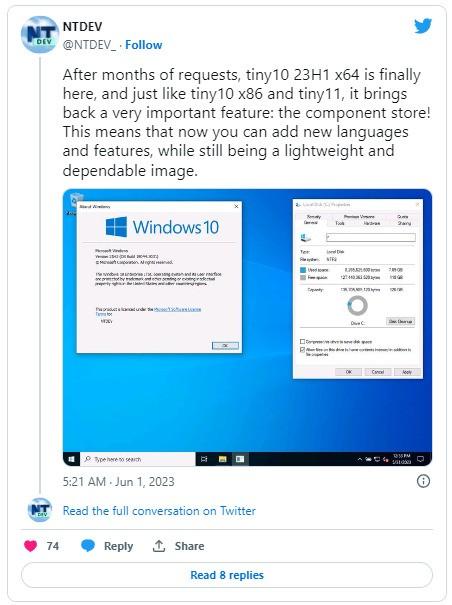 老电脑也能流畅运行！Win10极限精简版Tiny10 x64 23H1更新，支持64位系统