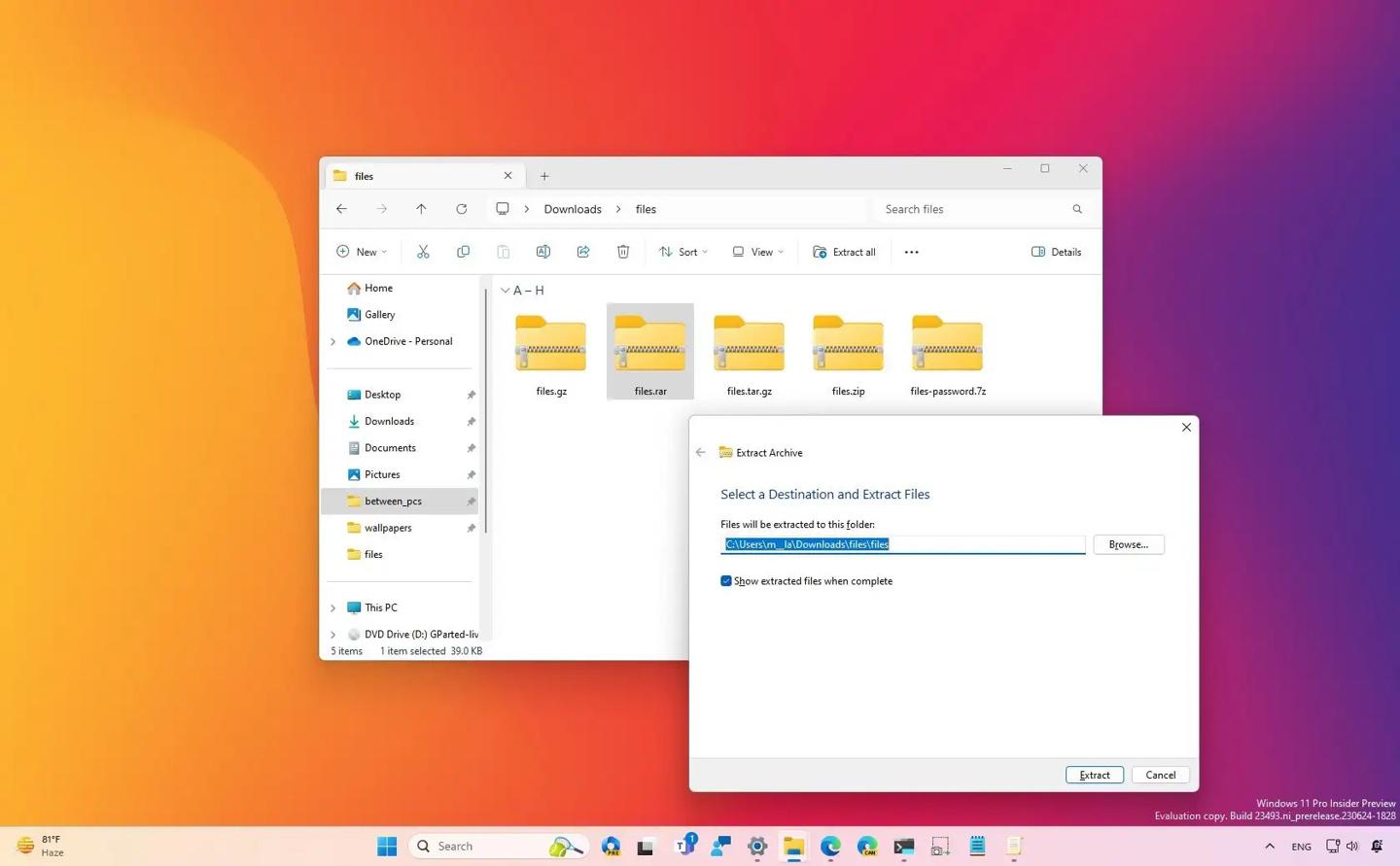 暂不支持加密文件,Win11新预览版原生解压RAR和7-Zip文件体验