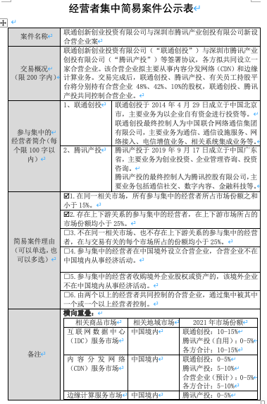 国家市场监管总局批准中国联通与腾讯设立混改新公司，拟从事内容分发网络和