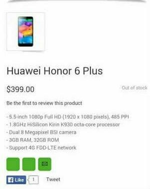399美元 华为荣耀6 Plus海外售价曝光