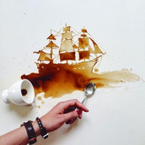 艺术家用咖啡液作画,水果、砂糖都能变颜料…… Italian Artist Turns Spilled Coffe