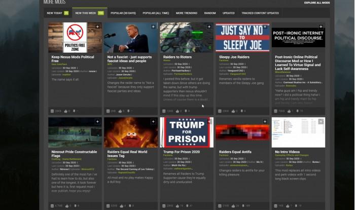 PC游戏网站NexusMods宣布禁掉所有美大选相关mod