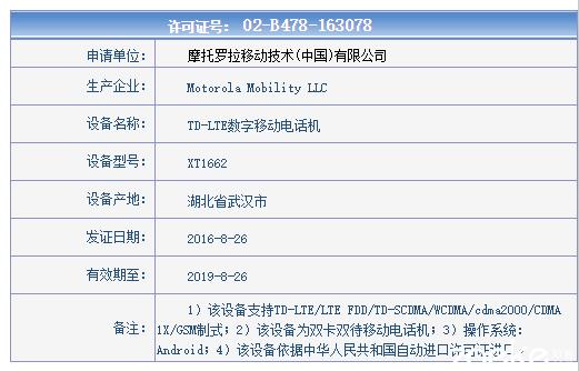 摩托罗拉XT1662亮相，应该又是低端产品