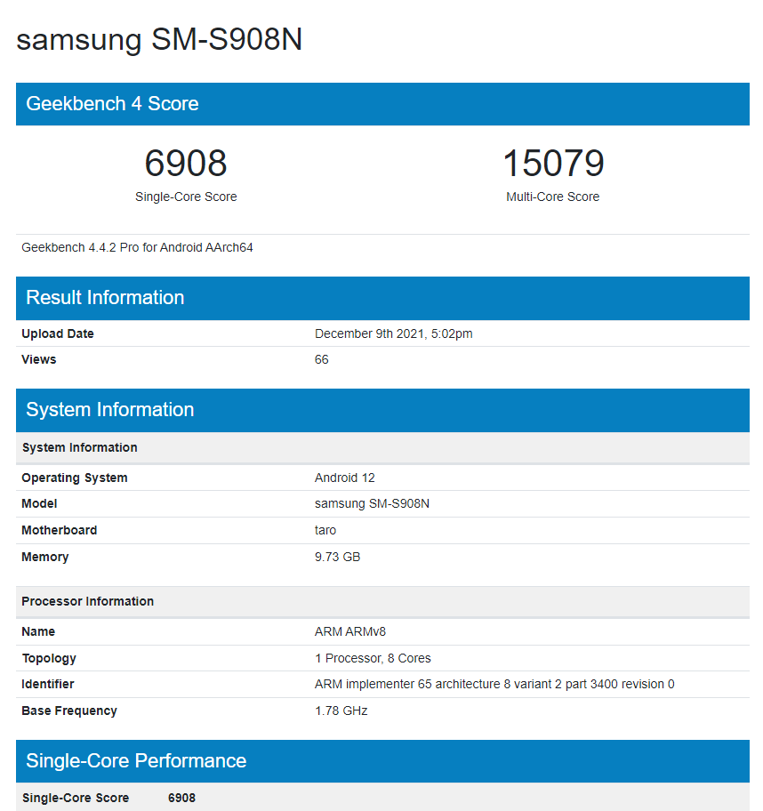 三星 Galaxy S22 Ultra 在 Geekbench 曝光：跑分超骁龙 888
