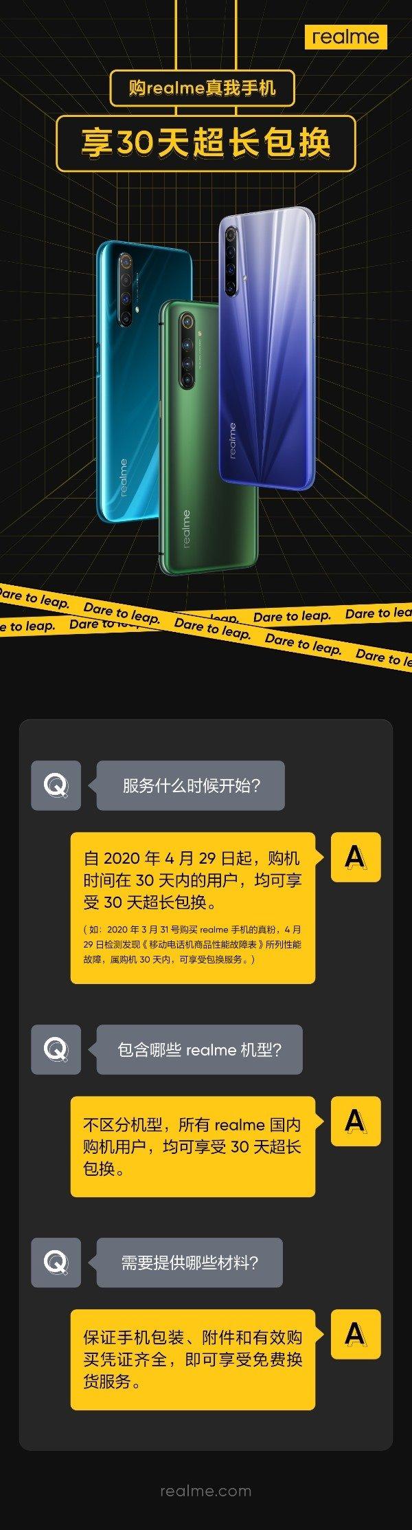 4月29日起,购买realme手机30天内包换