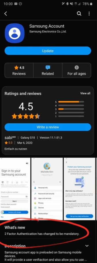三星账户App用户被要求必须进行双因素认证