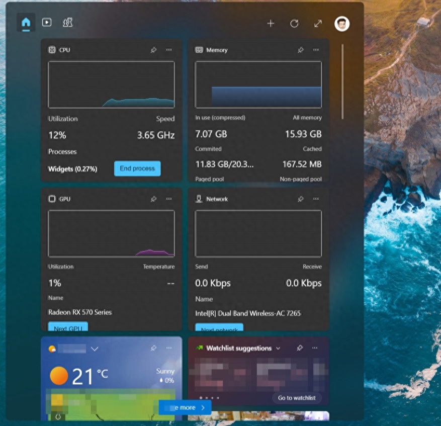 Win11:Dev Home 小部件,直接查看 CPU、GPU、RAM 占用率