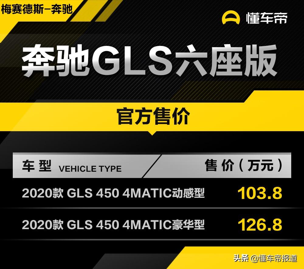 售103.80-126.80万元，奔驰GLS 450六座版车型上市