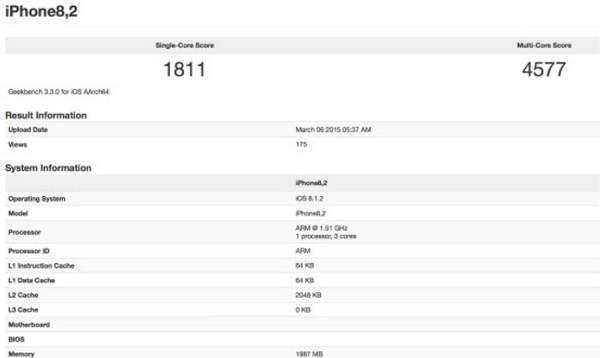 iPhone 6s Plus配2GB内存 跑分信息曝光
