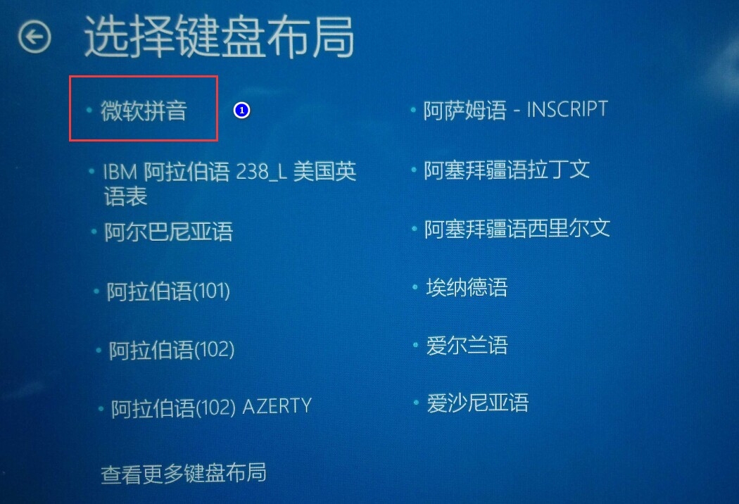 开机蓝屏显示 卡在 - 选择键盘布局