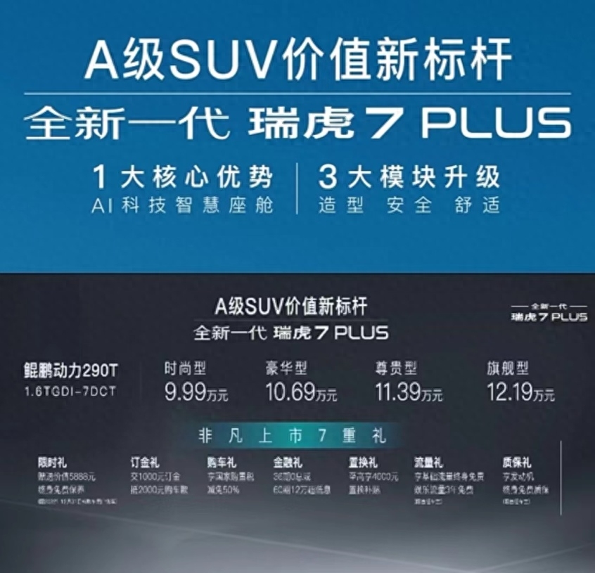 9.99-12.19万元/共推4款 新款奇瑞瑞虎7 PLUS上市