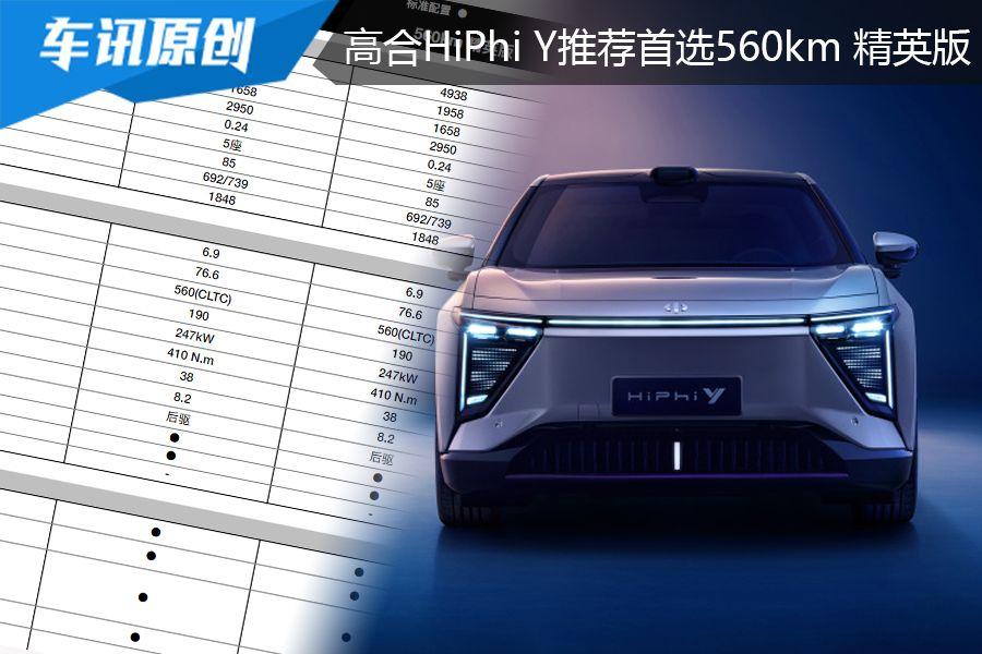 推荐首选560km 精英版,高合HiPhi Y购车手册