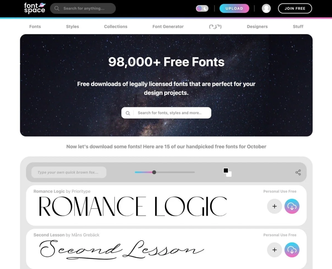 FontSpace 近 10 万个免费的英文字体