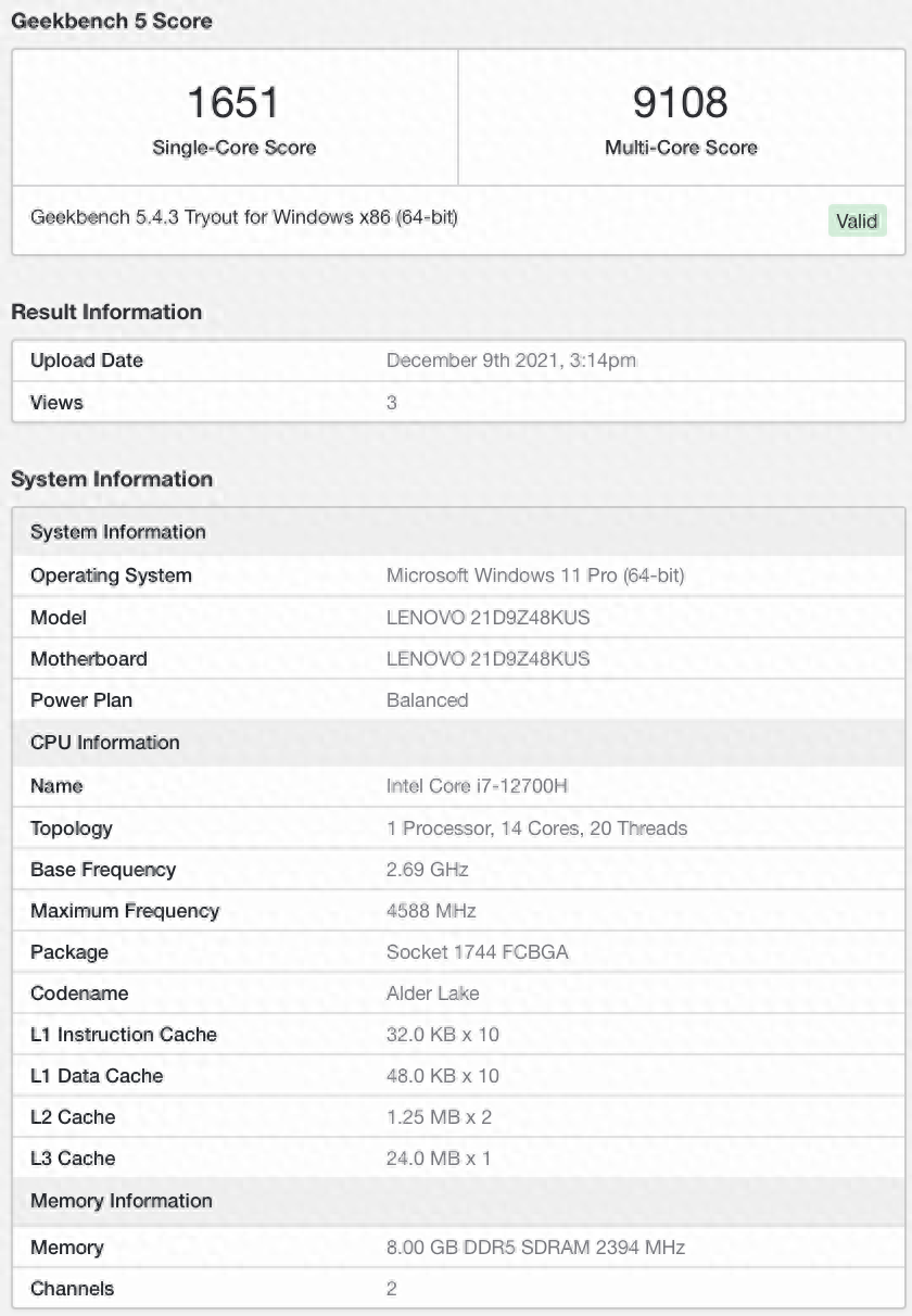跑分超高！联想高性能笔记本曝光：搭载i7 14核处理器