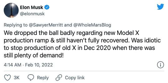 马斯克后悔了:不应该停产旧款Model X