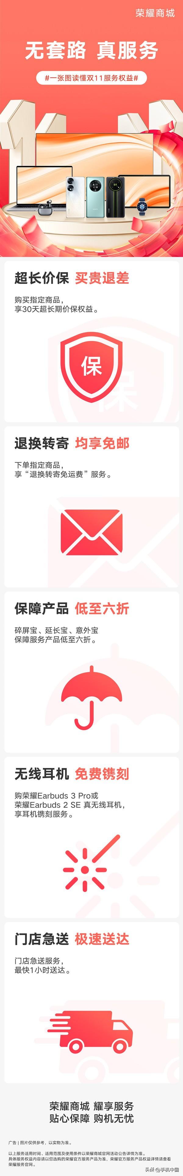 超贴心！一张图读懂荣耀商城双11服务权益 买贵退差