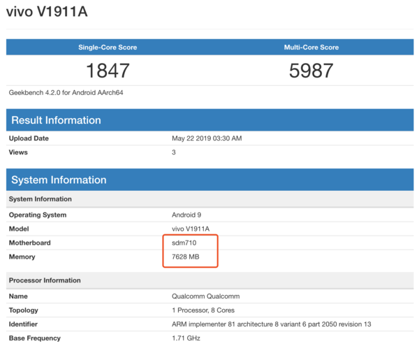 vivo Z5x跑分曝光 内置骁龙710+8GB运存成绩令人惊喜