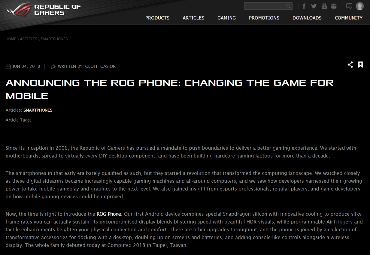 华硕ROG游戏手机上架美国官网:八大黑科技加持,创新能力媲美OV