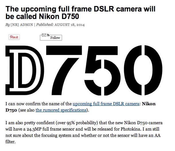 2430万像素？外媒传尼康新单反D750