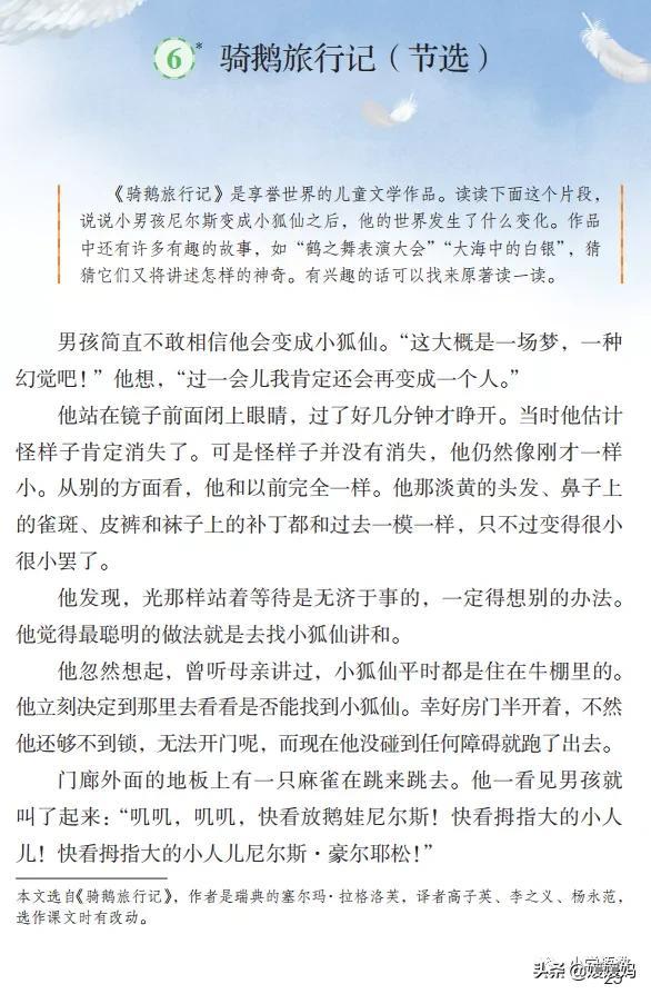 六年级下册语文第6课《骑鹅旅行记（节选）》图文详解及同步练习