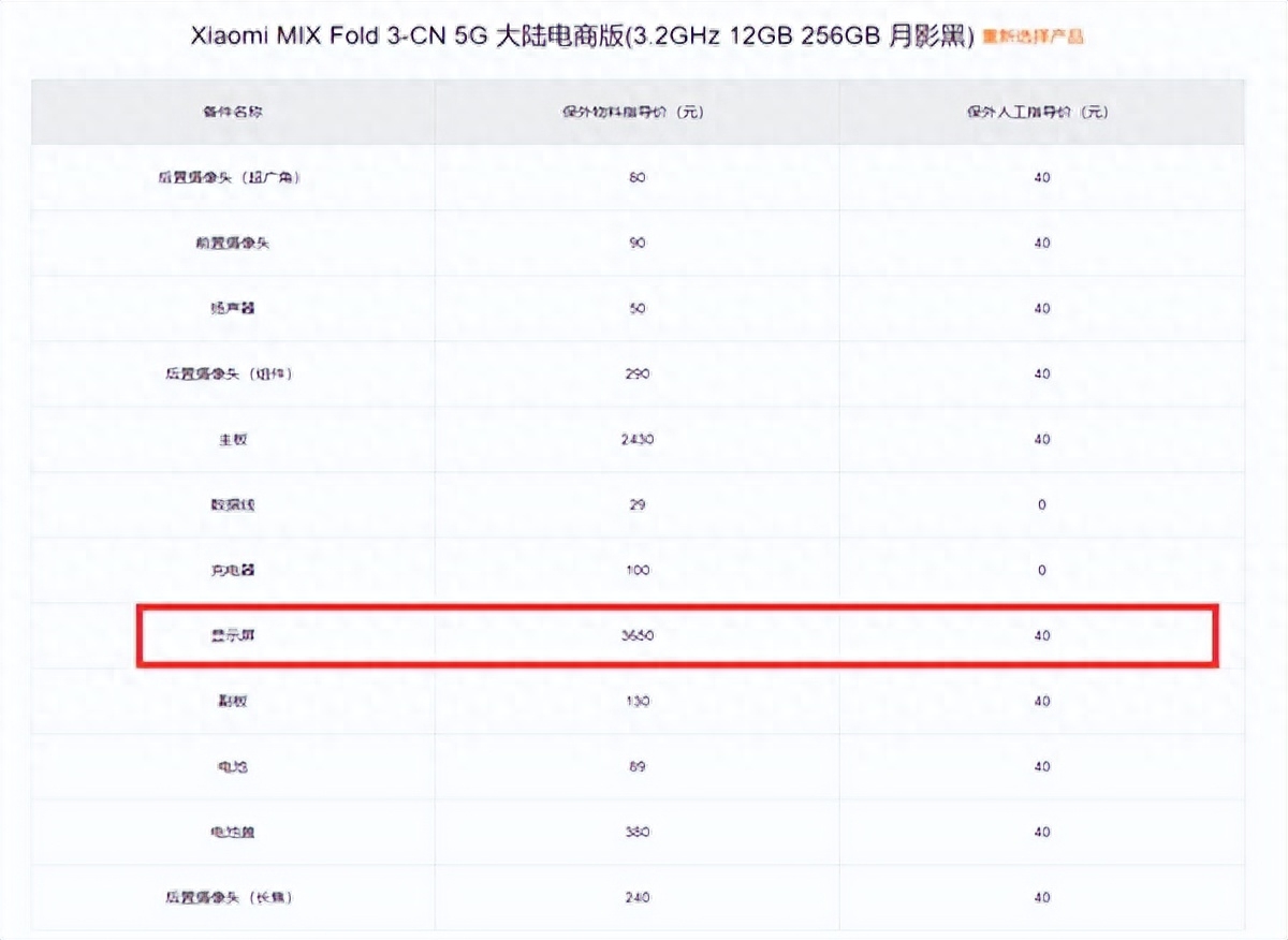 MIX Fold3维修价格出炉:果然最贵的还是屏幕