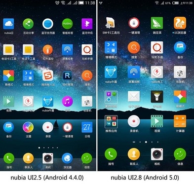 为Android 5.0设计 nubia UI新旧对比