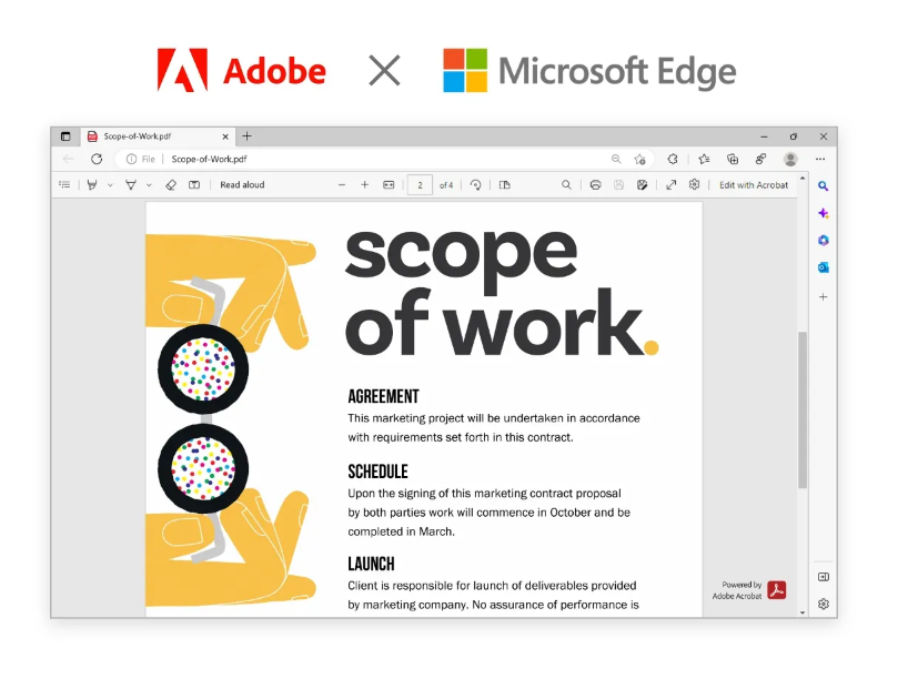 Adobe 和微软通过微软边缘为 1 亿 Windows 用户带来 Acrobat PDF 体验