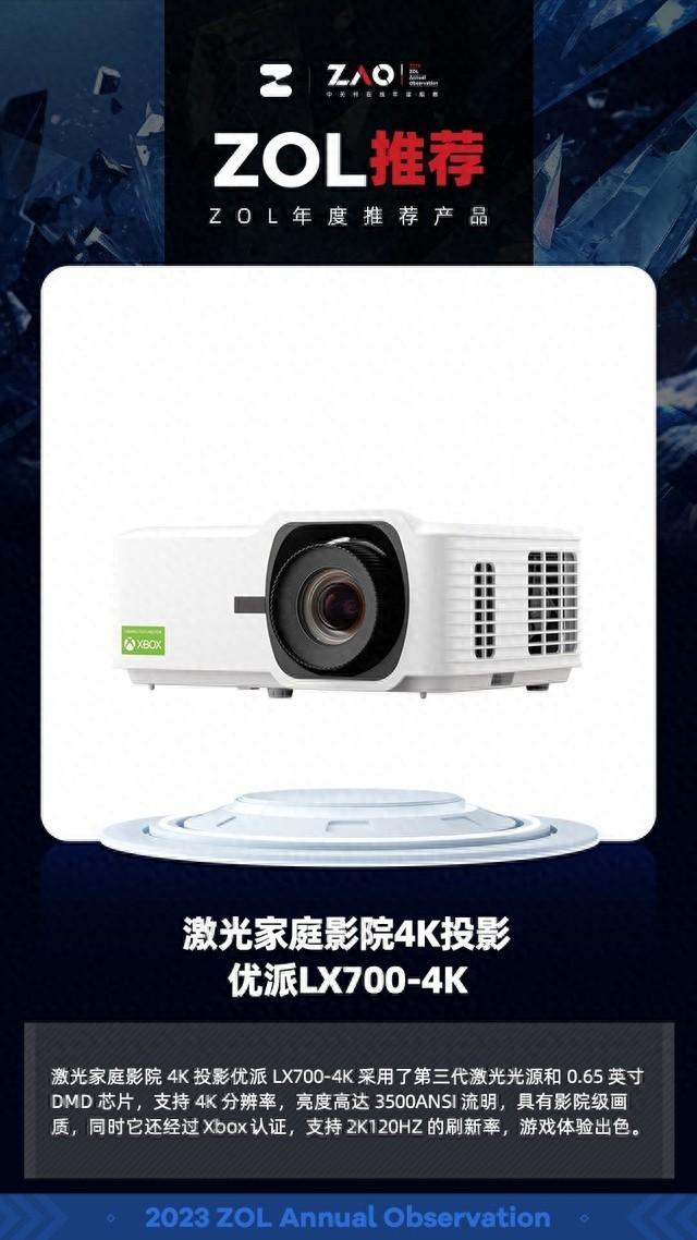 ZOL推荐2023：影院级画质 激光家庭影院4K投影优派LX700-4K获奖