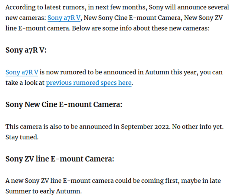 Sony a7R V亮相尘埃落定？3款新机2022年秋季正式亮相