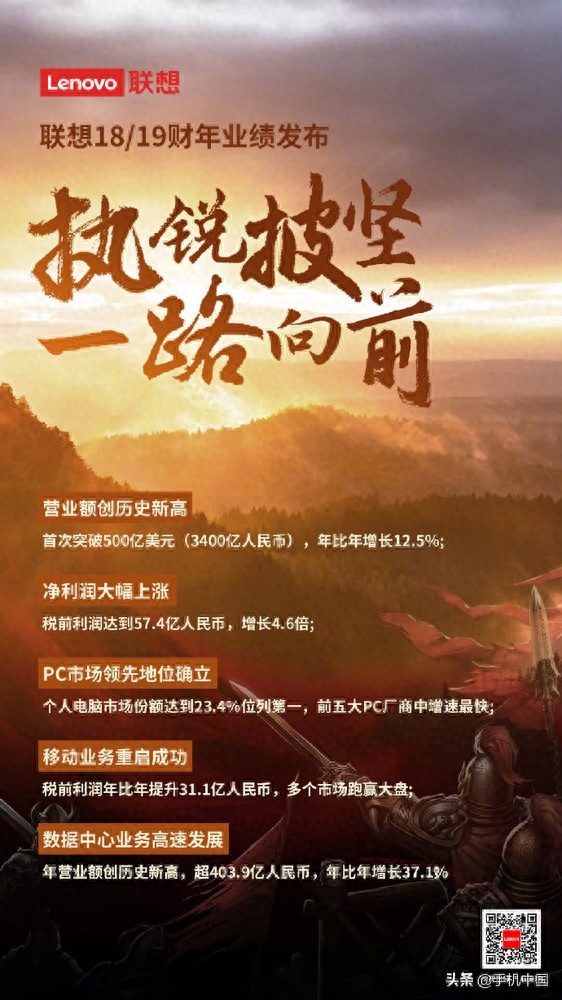 联想集团发布2018/2019财年业绩 营业额创历史新高