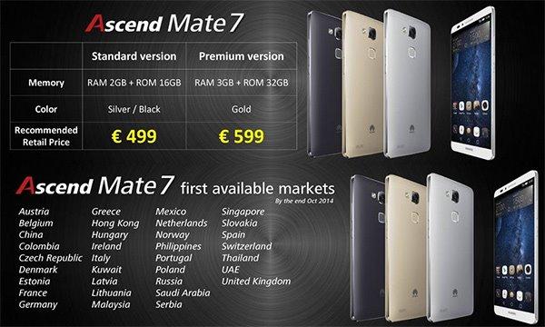 华为Mate7和G7新机价格、上市时间公布
