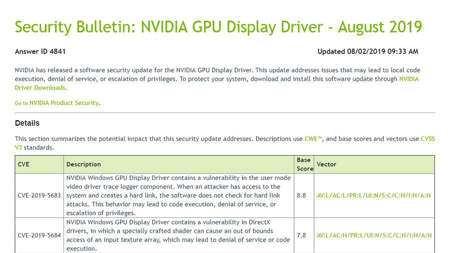 NVIDIA显卡驱动爆出高危漏洞：官方提醒用户尽快升级至最新版本