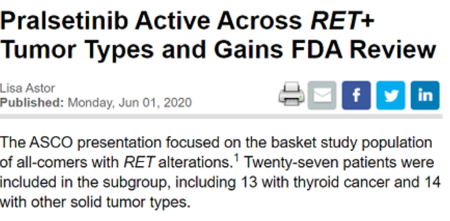 疾病控制率100%​！抗癌新药BLU-667上市在即​！​