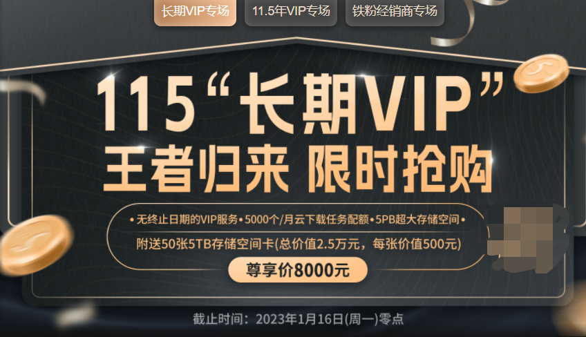115网盘“长期VIP”上线