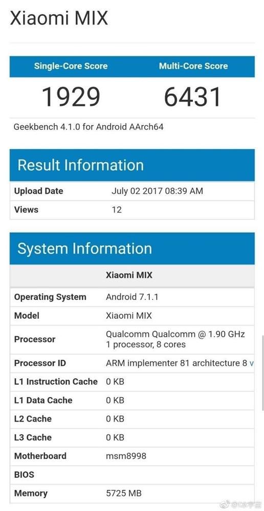 小米MIX 2参数曝光 6G大运存+骁龙835