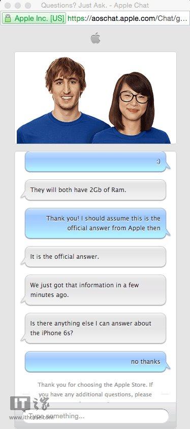 苹果客服官方回复：iPhone6s/Plus配置2GB内存