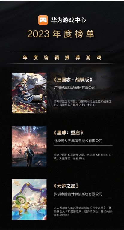 2023华为游戏中心年度榜单发布，这9款游戏不容错过！